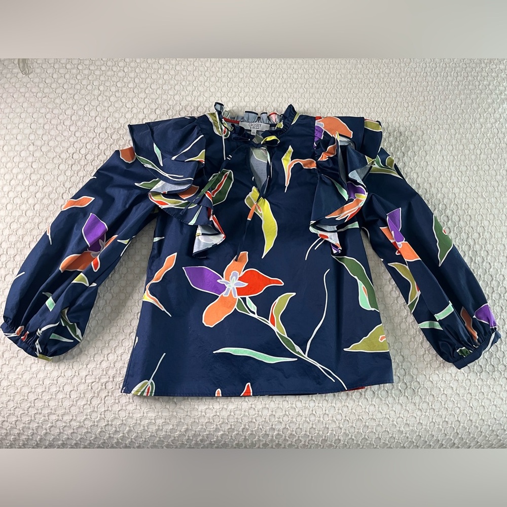 CROSBY by Mollie Burch Navy Floral Ruffle Blouse